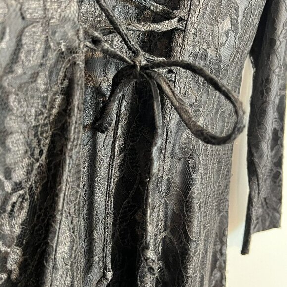 Gothic Chic Black Lace Long Sleeve Dress Size 5 Vintage 80s/90s Lace Up - Picture 7 of 11